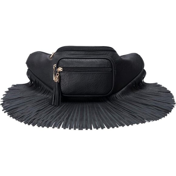 ? Women Black Fringe Multi Zipper Pockets Trendy Style Casual Wear Waist bag main image 6